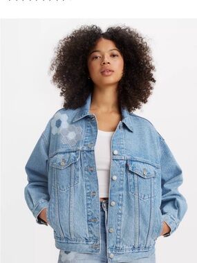 Levi's Light Blue Denim Jean Jacket with Subtle Pattern